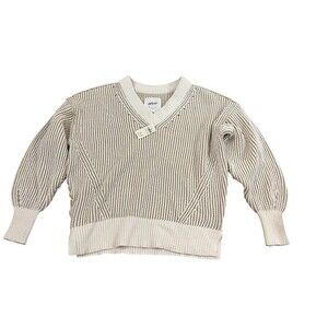New Aerie Sweater Women's XXS Ivory Tan Striped V-Neck Ribbed Puff‎ Sleeve Cozy